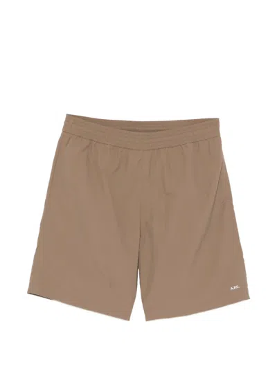 Apc Elasticated-waist Logo Shorts In Brown