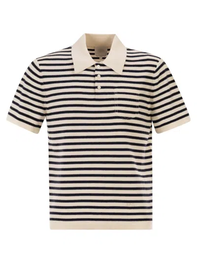 A.p.c. Eliot Striped Polo Shirt In Cotton And Cashmere Blend In Neutral