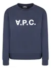 Apc Round Neck Sweatshirt With Printed Logo Blue In Blue