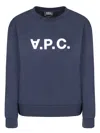 Apc Round Neck Sweatshirt With Printed Logo Blue In Blue
