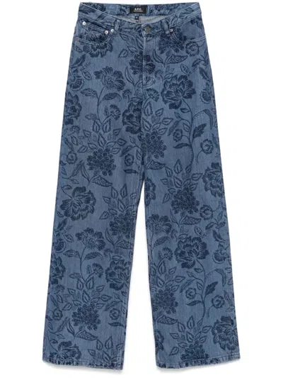 Apc A.p.c. High-rise Floral-print Denim Jeans With Straight Leg In Blue