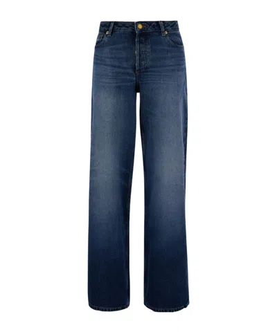 Apc A.p.c. Elisabeth' Blue Straight Jeans With Branded Button In Denim
