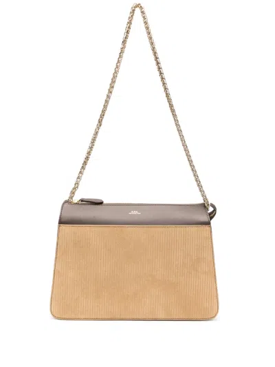 Apc Ella Corduroy-panelled Leather Bag In Brown