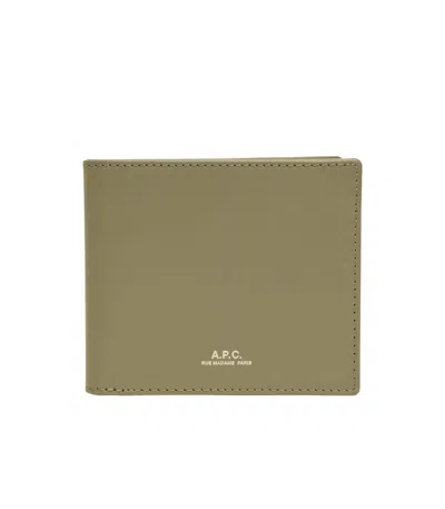 Apc Embossed Green Leather Wallet With Goldtone Logo