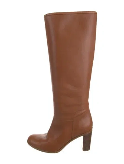 Pre-owned A.p.c. Embossed Leather Riding Boots In Brown