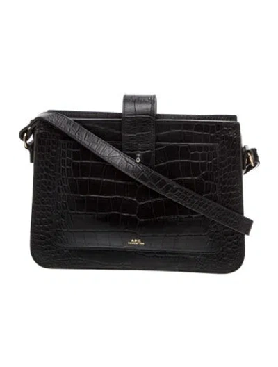 Pre-owned A.p.c. Embossed Leather Shoulder Bag In Black