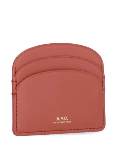 Apc Embossed-logo Leather Card Holder In Pink