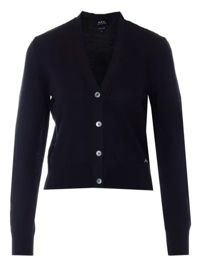 A.p.c. Embroidered-logo Cardigan In Black