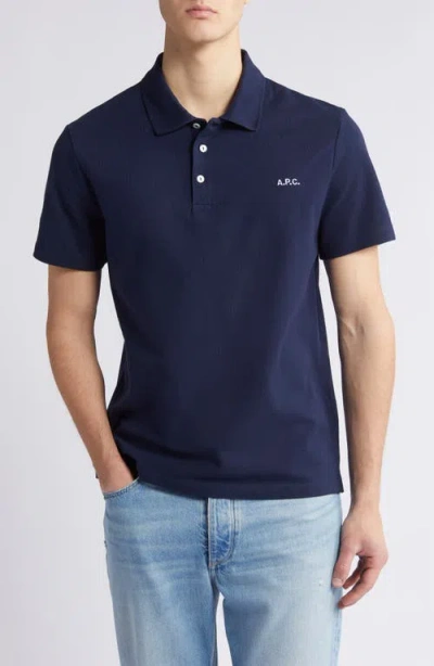 Apc A.p.c. Austin Polo Shirt With Logo Embroidery In Dark Navy