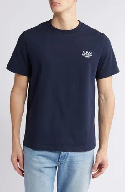 A.p.c. Men Blue Crewneck T-shirt With Logo Embroidered On The Front In Cotton Man