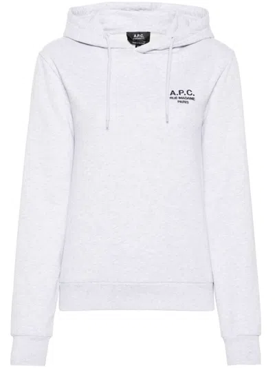 Apc Embroidered-logo Hoodie In Grey