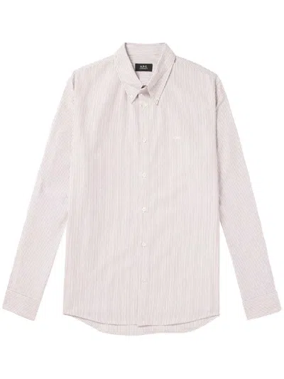 Apc Embroidered-logo Striped Shirt In Pink