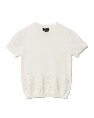 Apc A.p.c. Embroidered Round Neck Top With Cashmere Blend In White