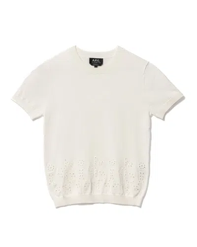 APC A.P.C. EMBROIDERED ROUND NECK TOP WITH CASHMERE BLEND