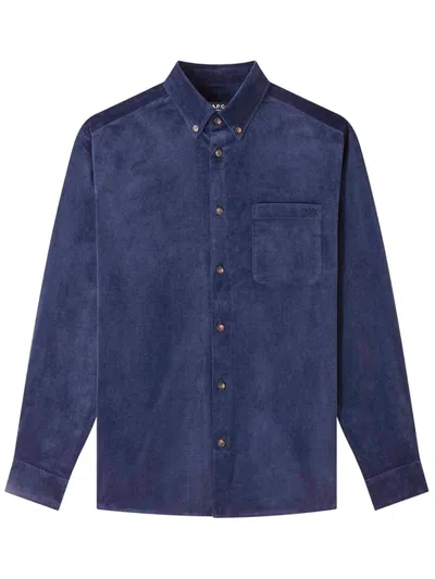 Apc Embroidered Shirt In Steel Blue