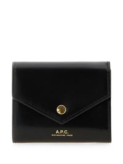 A.p.c. Envelope Leather Wallet In Black