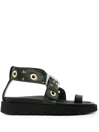 Apc Eyelet-embellished Leather Sandals In Green