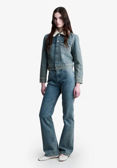 A.p.c. Faded Indigo Denim Jacket With Faux Shearling Collar 34 Blue