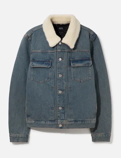 A.p.c. Faded Indigo Denim Jacket With Faux Shearling Collar In Blue/ブルー/블루/蓝色/藍色