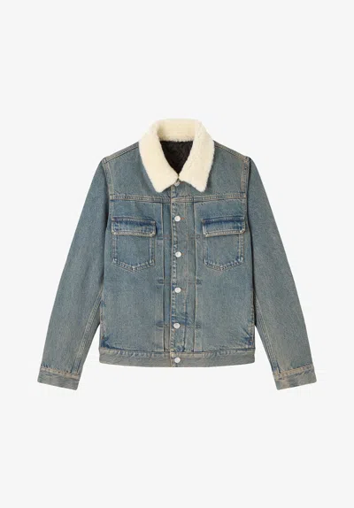 A.p.c. Faded Indigo Denim Jacket With Faux Shearling Collar Xs Blue