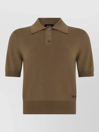 A.p.c. Fine Cotton Knit Short Sleeve Polo In Brown
