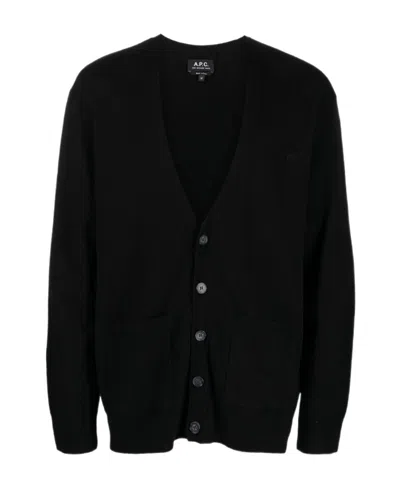 Apc Fine-knit V-neck Cardigan In Black