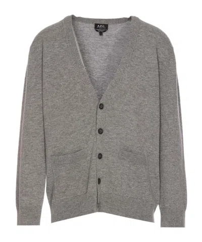 Apc Fine-knit V-neck Cardigan In Gray