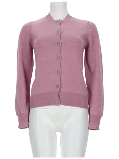 A.p.c. Fitted Pink Cardigan With Puff Sleeves And Ribbed Details
