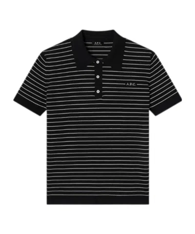 A.p.c. Fitted Striped Black Polo