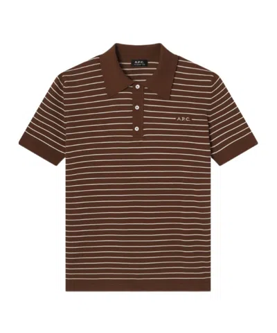 A.p.c. Fitted Striped Brown Polo In Multi