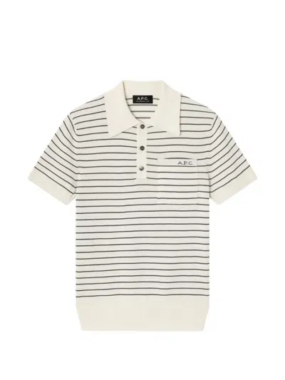 A.p.c. Fitted Striped Ecru Polo In White
