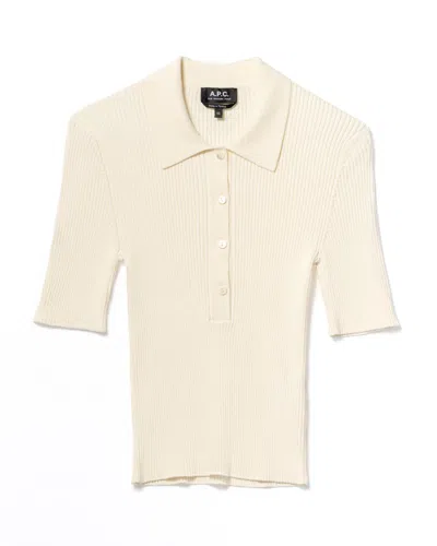 Apc A.p.c. Fitted White Polo Shirt With Classic Collar In Neutral