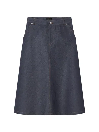 A.p.c. Flared Skirt In Indigo Blue Japanese Denim In Multi