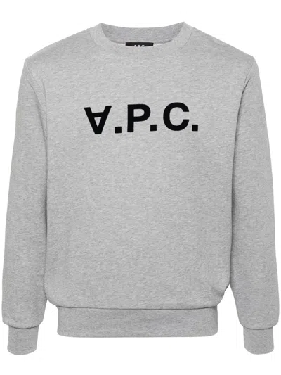Apc Flocked-logo Cotton Sweatshirt In Gray