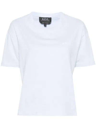 Apc Flocked-logo Cotton T-shirt In Blue