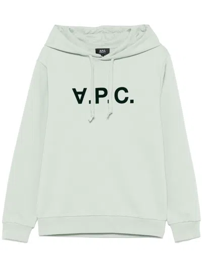 Apc Flocked-logo Hoodie In Green