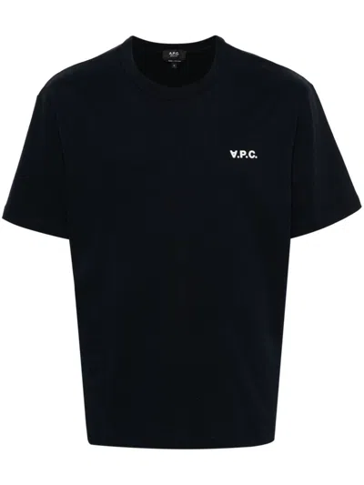 Apc Flocked-logo T-shirt In Blue