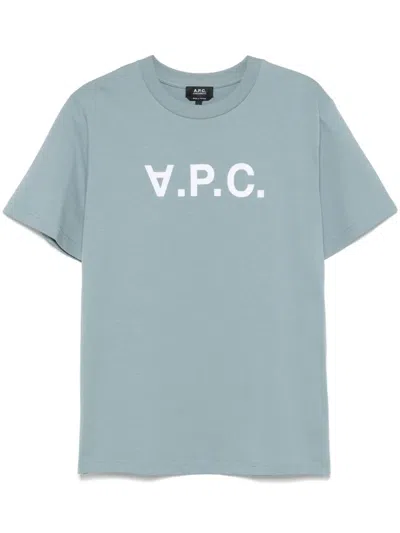 Apc Flocked-logo T-shirt In Blue