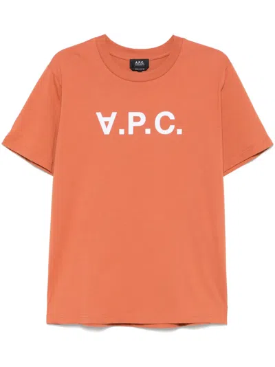 Apc Flocked-logo T-shirt In Orange