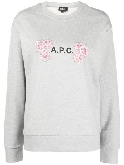 Apc Floral Logo-print Sweatshirt In 灰色