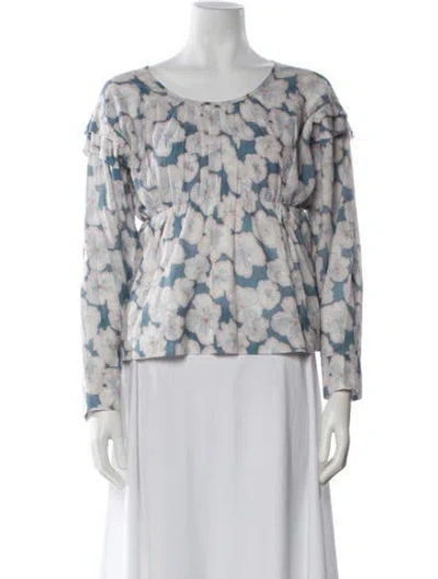 Pre-owned Apc Floral Print Crew Neck Blouse In White