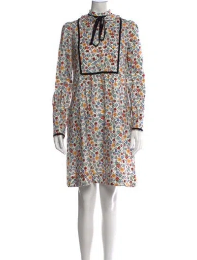 Pre-owned A.p.c. Floral Print Knee-length Dress In White
