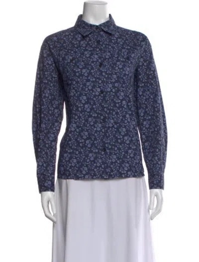 Pre-owned A.p.c. Floral Print Long Sleeve Button-up Top In Blue