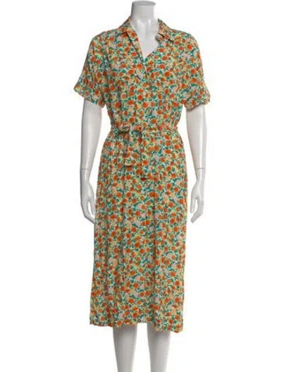 Pre-owned A.p.c. Floral Print Midi Length Dress In Orange