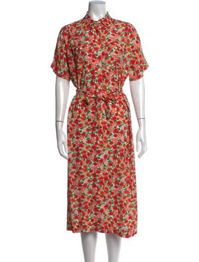Pre-owned A.p.c. Floral Print Midi Length Dress In Pink