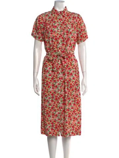 Pre-owned A.p.c. Floral Print Midi Length Dress In Red