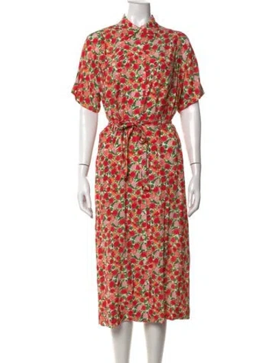 Pre-owned A.p.c. Floral Print Midi Length Dress In Red