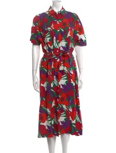 Pre-owned A.p.c. Floral Print Midi Length Dress In Red