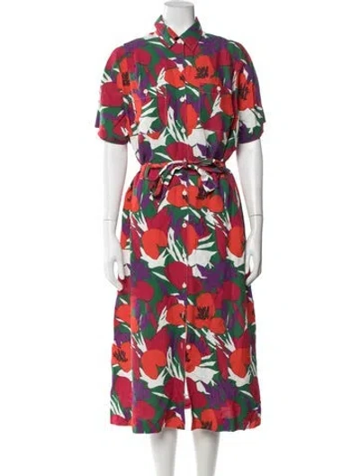 Pre-owned A.p.c. Floral Print Midi Length Dress In Red