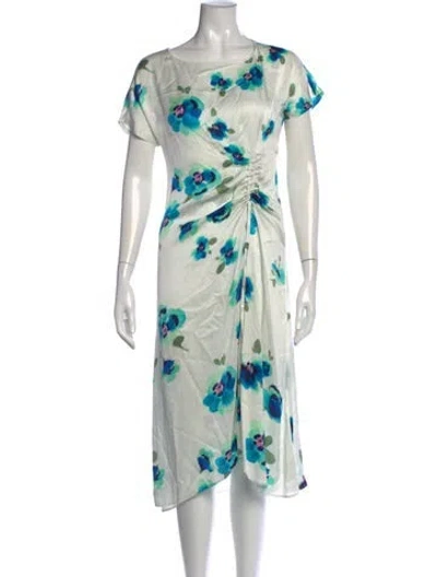 Pre-owned A.p.c. Floral Print Midi Length Dress In White